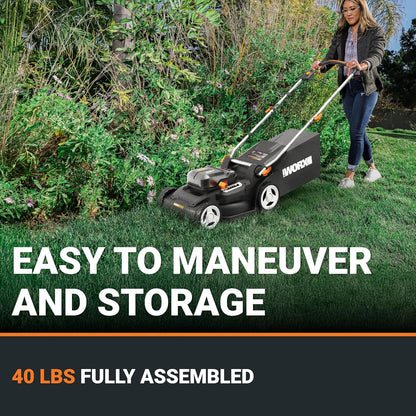 WORX 40V 17'' Cordless Lawn Mower for Medium Size Yards, 2-in-1 Electric Mower Cuts to Edge, Compact & Lightweight Push Lawn Mower with 6-Position Height Adjustment – 2 Batteries & Charger Included