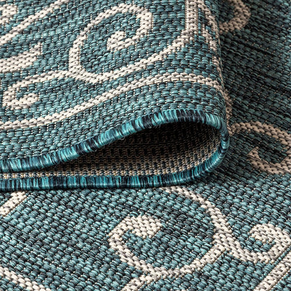 JONATHAN Y SMB106F-9R Charleston Vintage Filigree Textured Weave Teal/Gray 9' Round Indoor/Outdoor Area Rug, Pet Friendly, Non-Shedding, Stain Resistant, Easy-Cleaning for Backyard, Patio, Porch