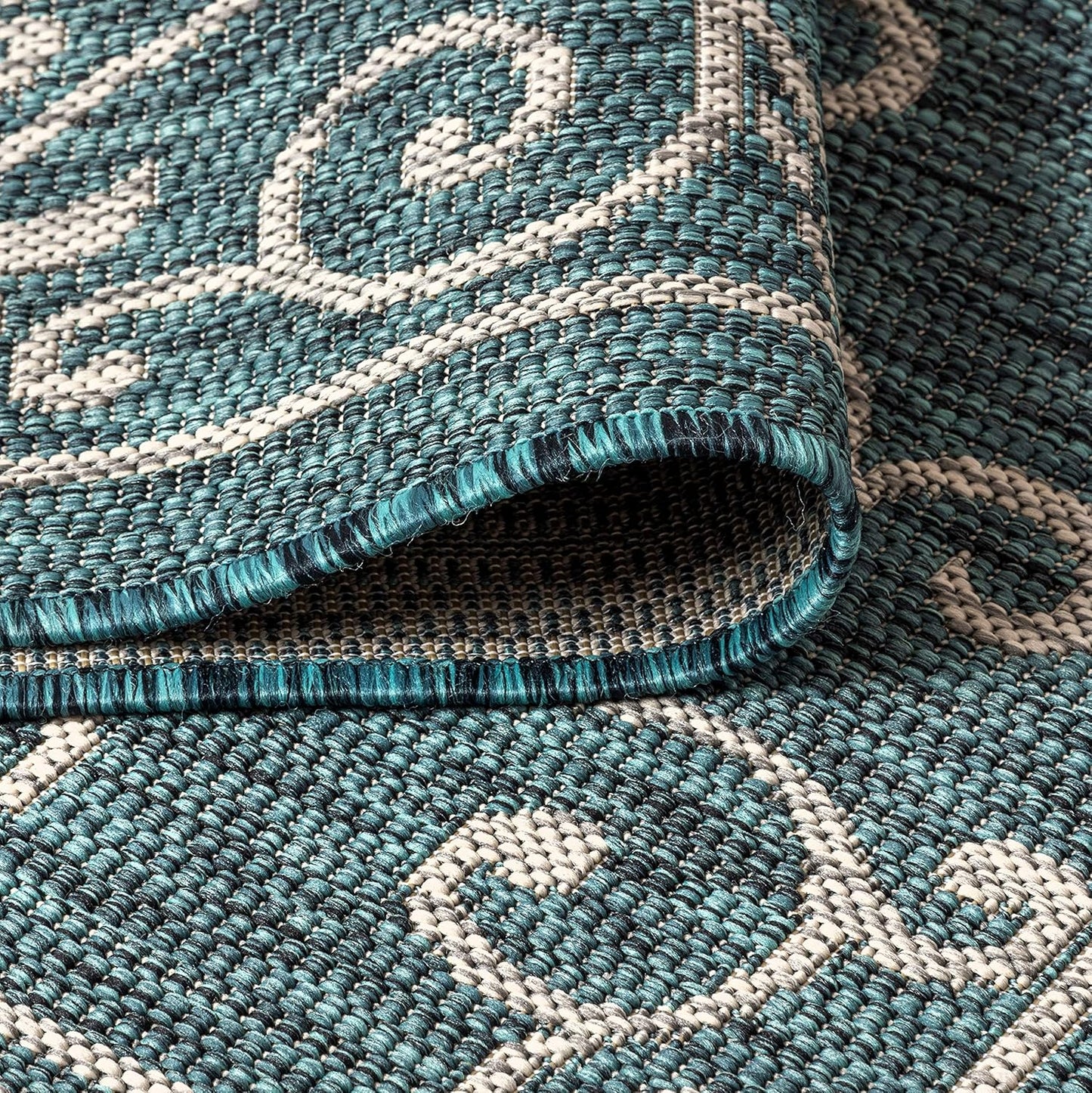 JONATHAN Y SMB106F-8SQ Charleston Vintage Filigree Textured Weave Teal/Gray 8' Square Indoor/Outdoor Area Rug, Pet Friendly, Non-Shedding, Stain Resistant, Easy-Cleaning for Backyard, Patio, Porch