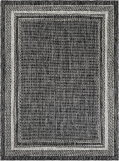Unique Loom Outdoor Border Collection Area Rug - Soft Border (5' 3" x 7' 1" Rectangle Black/Ivory)