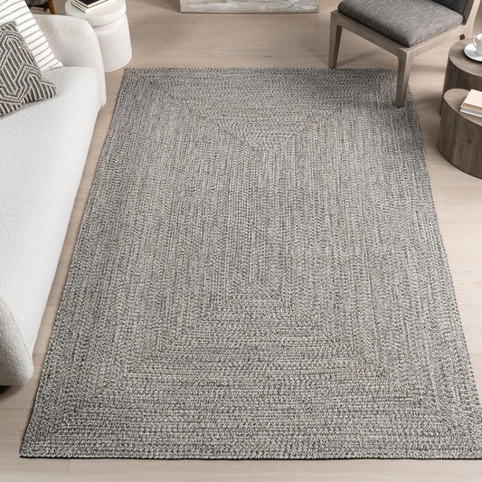 nuLOOM 2' x 6' Solid Hand Braided Indoor/Outdoor Area Rug, Pet-Friendly, High Traffic, Weather Resistant, for Patio, Balcony, Bedroom, Living Room, Dining Room, Wynn Salt And Pepper