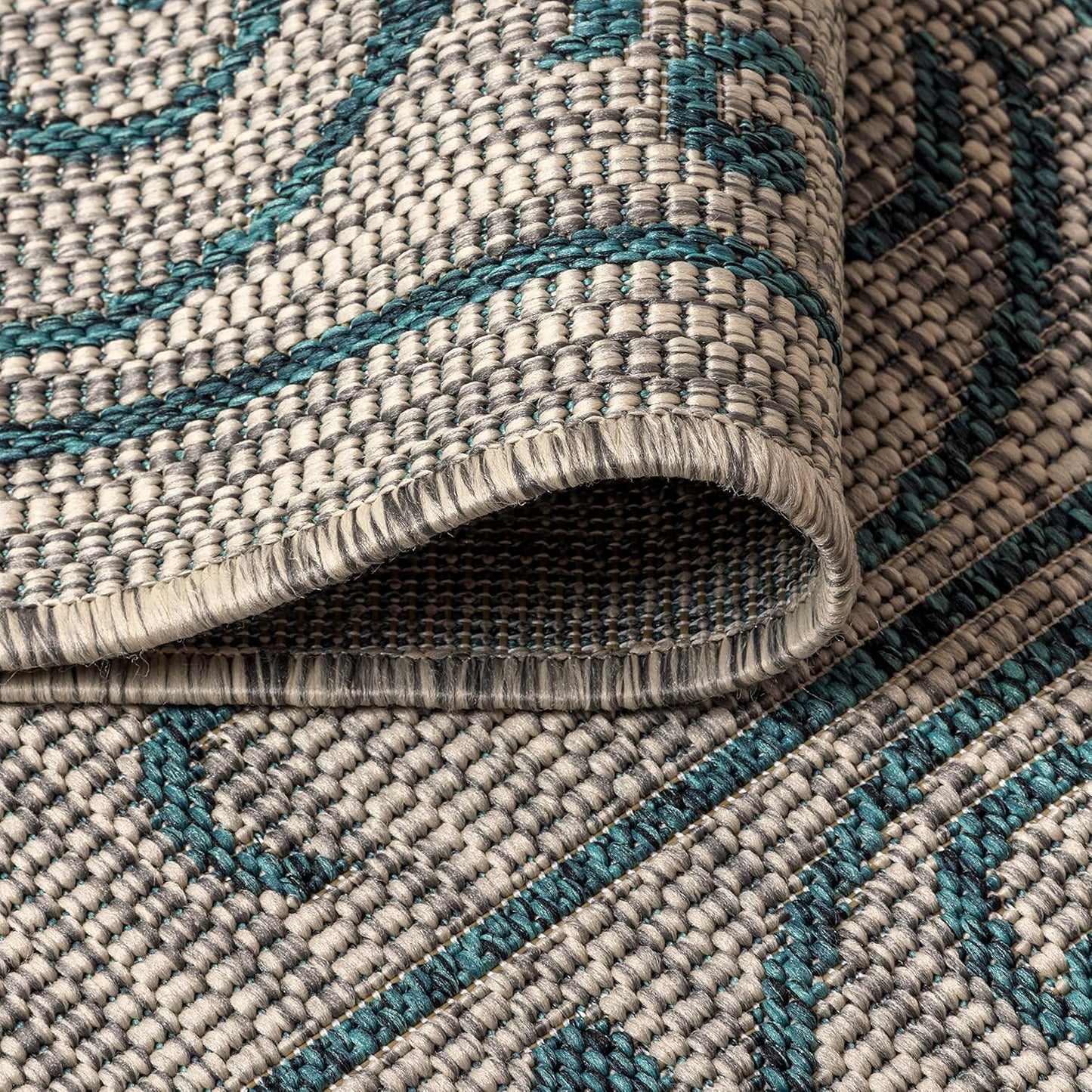 JONATHAN Y SMB106E-6R Charleston Vintage Filigree Textured Weave Gray/Teal 6' Round Indoor/Outdoor Area Rug, Pet Friendly, Non-Shedding, Stain Resistant, Easy-Cleaning for Backyard, Patio, Porch