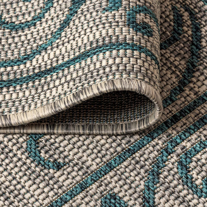 JONATHAN Y SMB106E-8SQ Charleston Vintage Filigree Textured Weave Gray/Teal 8' Square Indoor/Outdoor Area Rug, Pet Friendly, Non-Shedding, Stain Resistant, Easy-Cleaning for Backyard, Patio, Porch