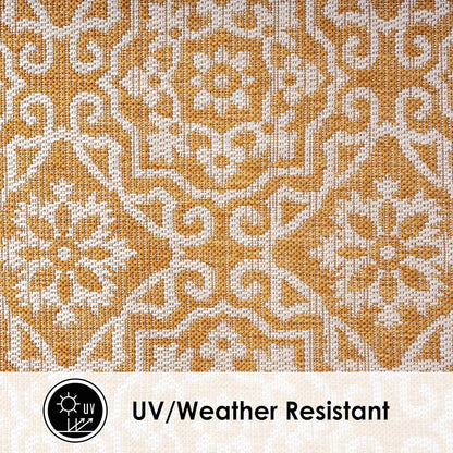 Nicole Miller New York Patio Country Julia Transitional Geometric Indoor/Outdoor Area Rug, Yellow/White, 7'9"x10'2"