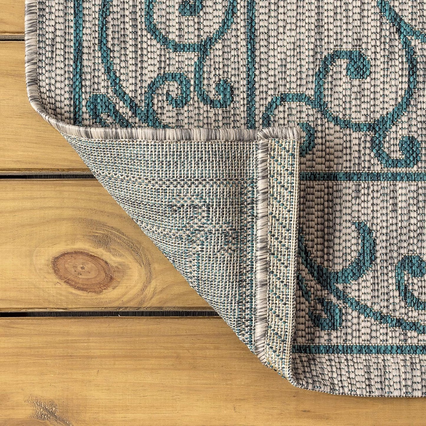 JONATHAN Y SMB106E-6R Charleston Vintage Filigree Textured Weave Gray/Teal 6' Round Indoor/Outdoor Area Rug, Pet Friendly, Non-Shedding, Stain Resistant, Easy-Cleaning for Backyard, Patio, Porch