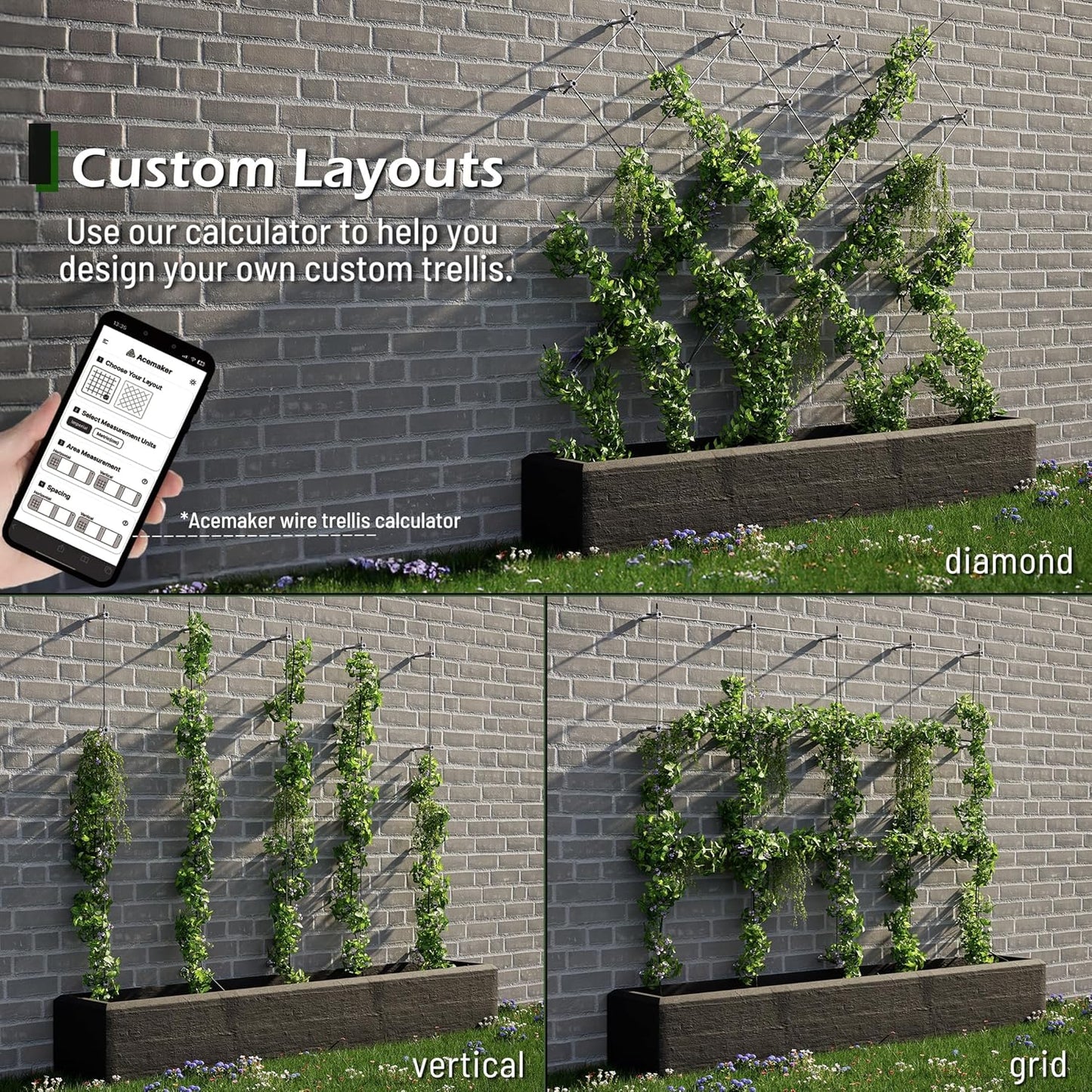 Wire Trellis for Climbing Plants Outdoor, 30-Set Wall Wire Trellis Kit with 5/64"(2mm) x 150ft Stainless Steel Cable, T316 Espalier System for Fence and Garden DIY Projects