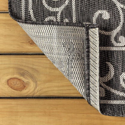 JONATHAN Y SMB106G-6SQ Charleston Vintage Filigree Textured Weave Black/Gray 6' Square Indoor/Outdoor Area Rug, Pet Friendly, Non-Shedding, Stain Resistant, Easy-Cleaning for Backyard, Patio, Porch