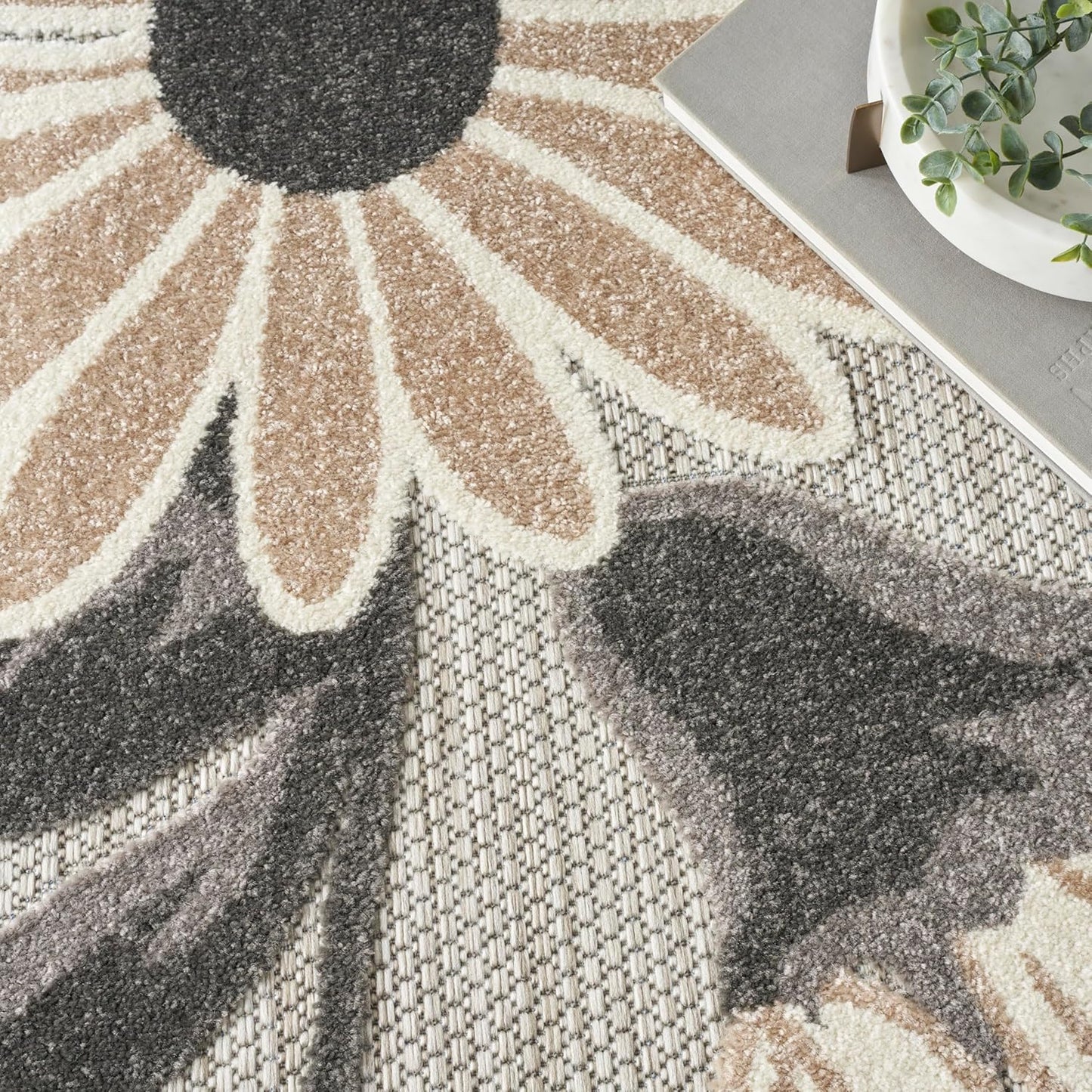 Nourison Home Aloha Indoor/Outdoor Beige 6' x 9' Area-Rug, Easy-Cleaning, Non Shedding, Bed Room, Living Room, Dining Room, Kitchen, Backyard, Deck, Patio (6x9)