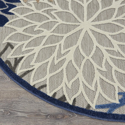 Nourison Aloha Indoor/Outdoor Blue/Multicolor 5'3" x Round Area Rug, Tropical, Botanical, Easy Cleaning, Non Shedding, Bed Room, Living Room, Dining Room, Deck, Backyard, Patio (5 Round)