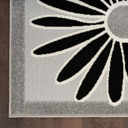 Nourison Home Aloha Black White 2'3" x 8' Area Rug, Easy Clean, Non Shedding, Bed Room, Living Room, Dining Room, Kitchen (8' Runner)