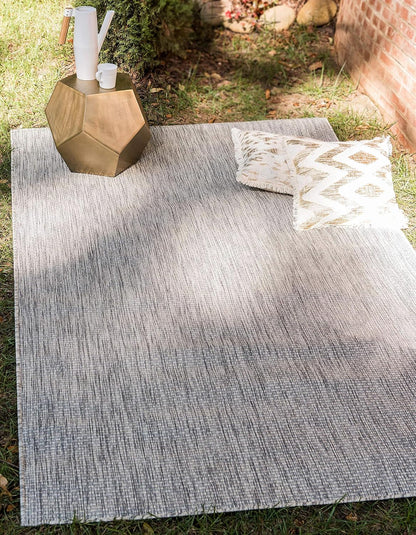 Unique Loom Collection Casual Transitional Solid Heathered Indoor/Outdoor Flatweave Area Rug (9' x 12' Rectangle, Light Gray/Ivory)