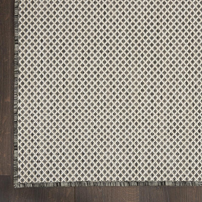 Nourison Home Courtyard 8' Runner Ivory Charcoal Fabric Modern Area Rug (8' Runner)