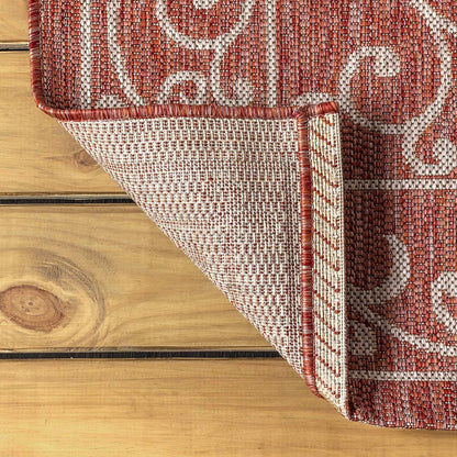 JONATHAN Y SMB106B-4R Charleston Vintage Filigree Textured Weave Red/Beige 4' Round Indoor/Outdoor Area Rug, Pet Friendly, Non-Shedding, Stain Resistant, Easy-Cleaning for Backyard, Patio, Porch