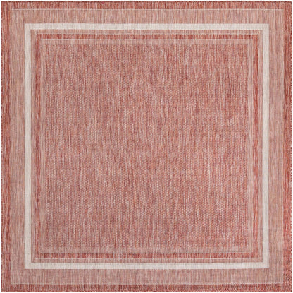 Unique Loom Outdoor Border Collection Area Rug - Soft Border (7' 10" Square Rust Red/Ivory)