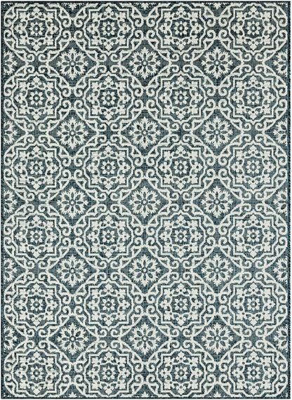 Nicole Miller New York Patio Country Julia Transitional Geometric Indoor/Outdoor Area Rug, Blue/White, 7'9"x10'2"