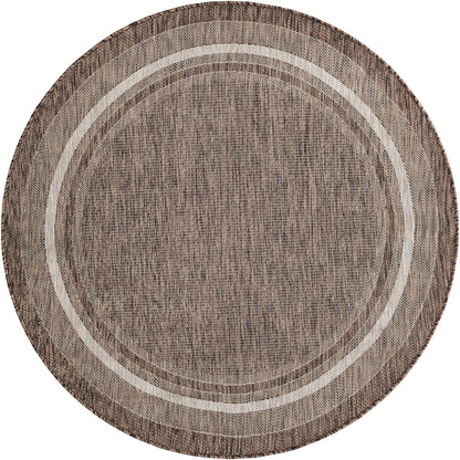 Unique Loom Outdoor Border Collection Area Rug - Soft Border (5' 3" Round Brown/Ivory)