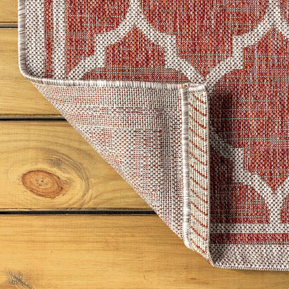 Eyely BMS109C-5TGN Trebol Moroccan Trellis Textured Weave Red/Beige 5' Octagon Indoor/Outdoor Area Rug, Red/Beige, 5' Octagon, Indoor/Outdoor, Area Rug