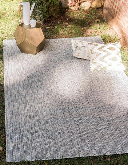 Unique Loom Collection Casual Transitional Solid Heathered Indoor/Outdoor Flatweave Area Rug (7' 1" x 10' Rectangle, Light Gray/Ivory)