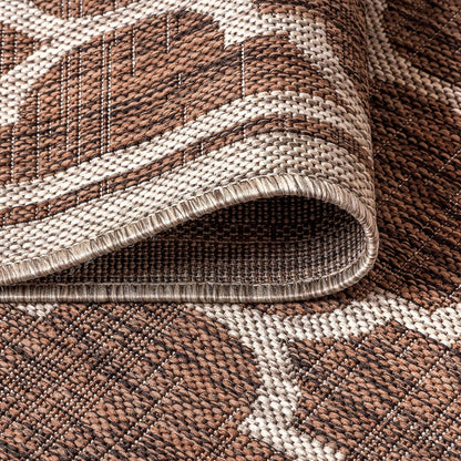 Eyely BMS109B-4R Santa Monica Trebol Moroccan Trellis Textured Weave, Pet Friendly, Non-Shedding, Stain Resistant, Easy-Cleaning, Espresso/Taupe, 4' Round, Indoor/Outdoor, Area Rug