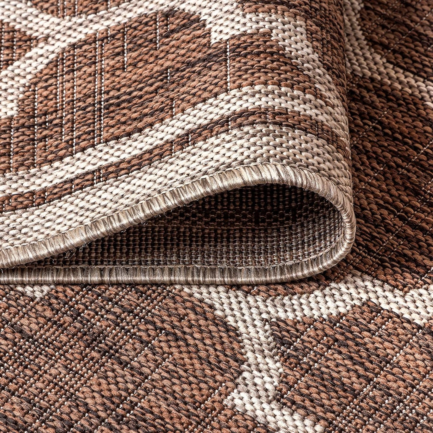 Eyely BMS109B-4SQ Santa Monica Trebol Moroccan Trellis Textured Weave, Pet Friendly, Non-Shedding, Stain Resistant, Easy-Cleaning, Espresso/Taupe, 4' Square, Indoor/Outdoor, Area Rug