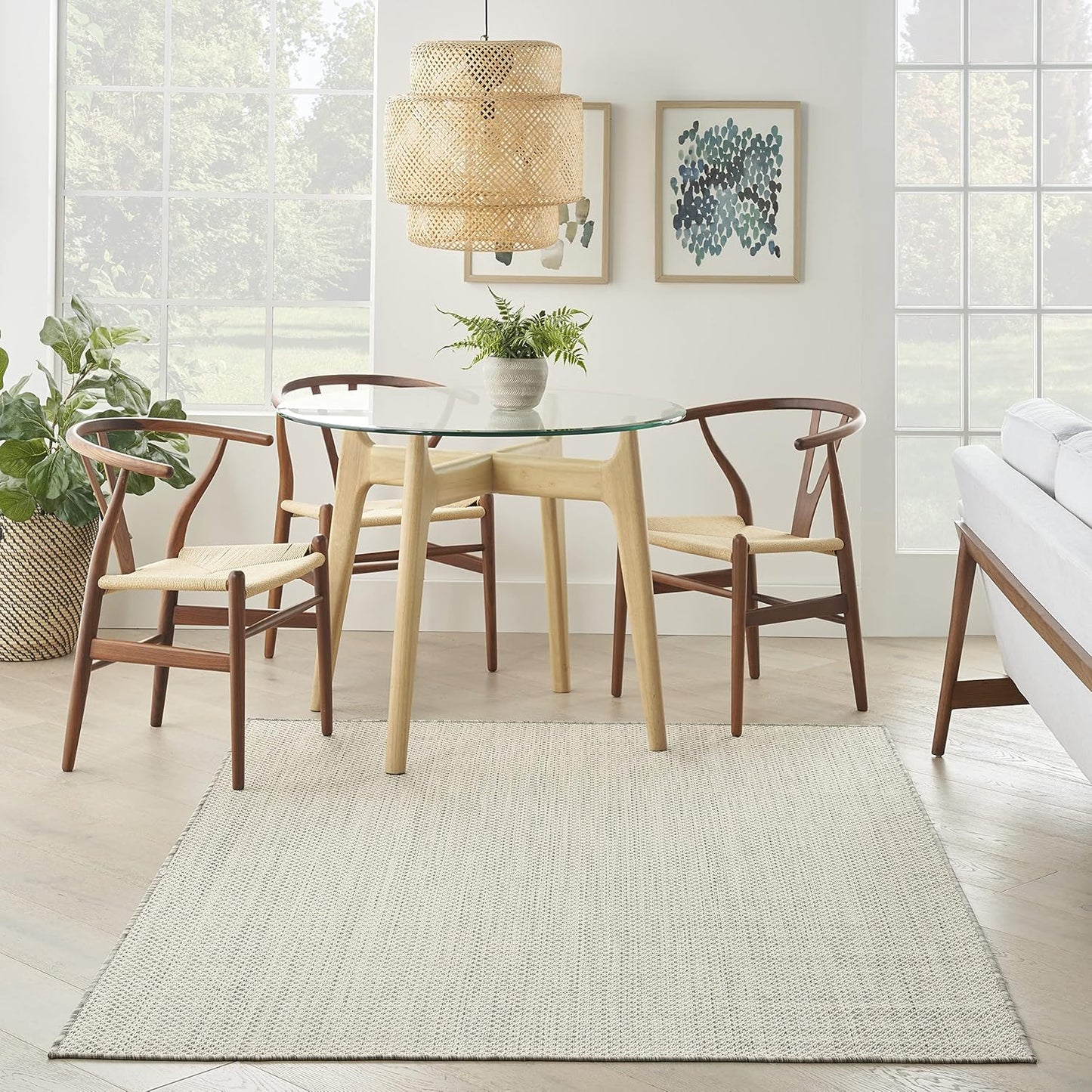 Nourison Home Courtyard Indoor/Outdoor Ivory Silver 6' x 9' Area Rug, Geometric, Easy Cleaning, Non Shedding, Bed Room, Living Room, Dining Room, Deck, Patio, Backyard (6x9)