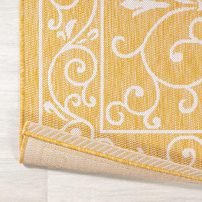 JONATHAN Y SMB106L-5 Charleston Vintage Filigree Textured Weave Indoor Outdoor Area Rug, Classic Traditional Easy-Cleaning,Bedroom,Kitchen,Backyard,Patio,Non Shedding, 5 X 8, Yellow/Cream
