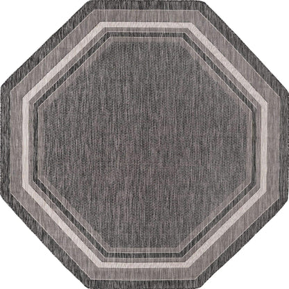 Unique Loom Outdoor Border Collection Area Rug - Soft Border (7' 10" Octagon, Black/ Ivory)
