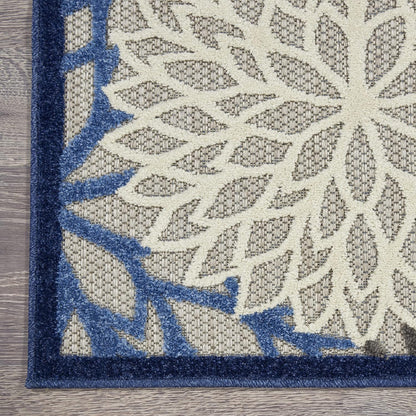 Nourison Aloha Indoor/Outdoor Blue/Multicolor 2' x 6' Area Rug, Tropical, Botanical, Easy Cleaning, Non Shedding, Bed Room, Living Room, Dining Room, Deck, Backyard, Patio (2x6)