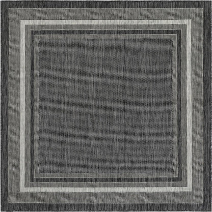 Unique Loom Outdoor Border Collection Area Rug - Soft Border (6' 1" Square Black/Ivory)