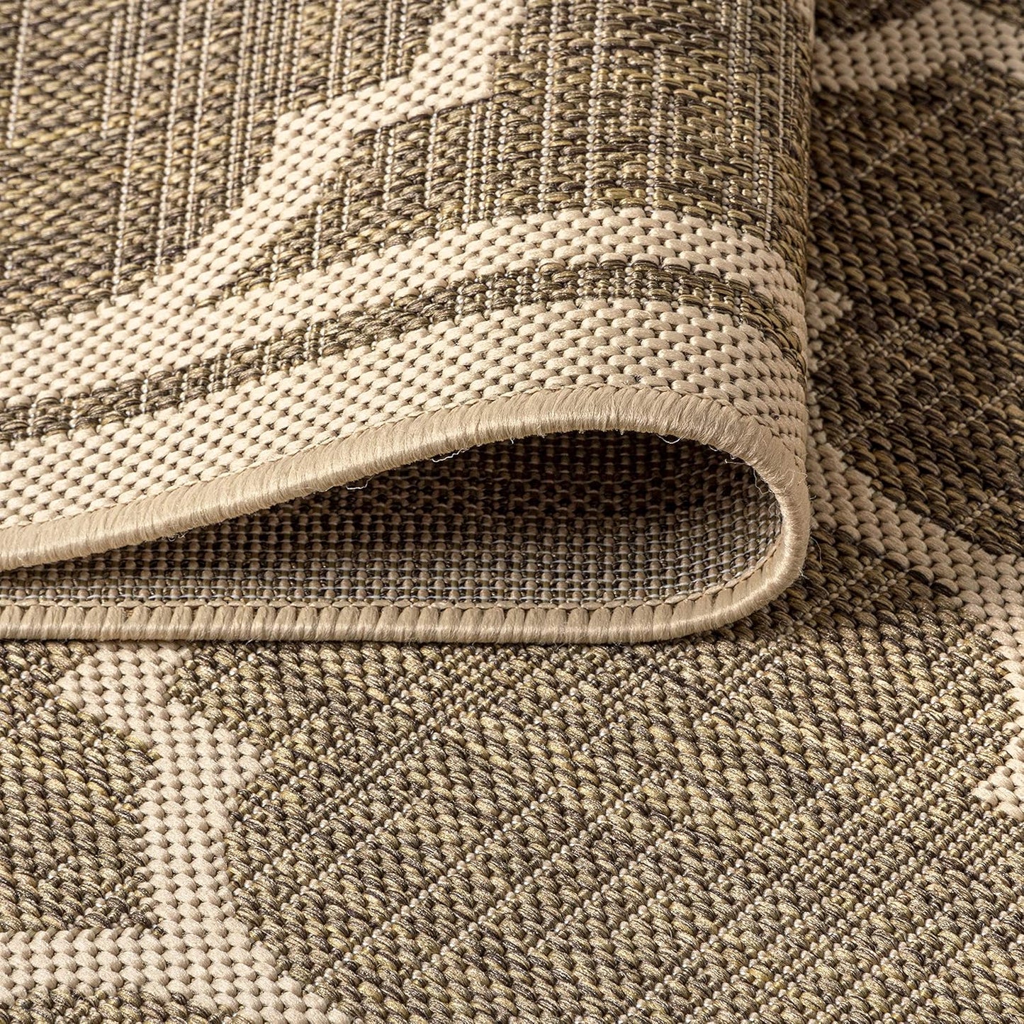 Eyely BMS109A-6SQ Santa Monica Trebol Moroccan Trellis Textured Weave, Pet Friendly, Non-Shedding, Stain Resistant, Easy-Cleaning, Brown/Beige, 6' Square, Indoor/Outdoor, Area Rug