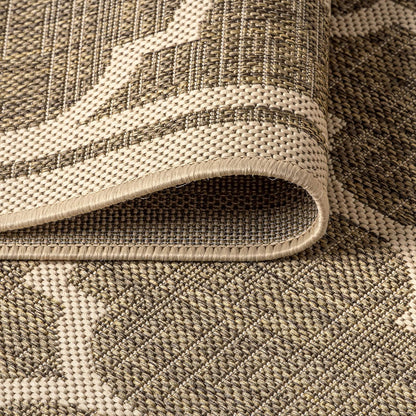 Eyely BMS109A-4R Santa Monica Trebol Moroccan Trellis Textured Weave, Pet Friendly, Non-Shedding, Stain Resistant, Easy-Cleaning, Brown/Beige, 4' Round, Indoor/Outdoor, Area Rug