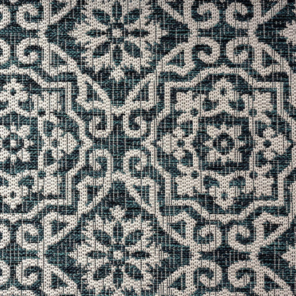 Nicole Miller New York Patio Country Julia Transitional Geometric Indoor/Outdoor Area Rug, Navy Blue/Ivory, 7'9"x10'2"