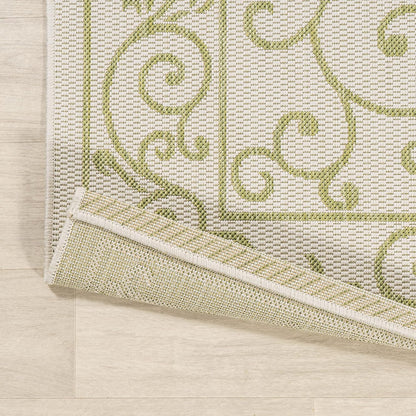JONATHAN Y SMB106I-8 Charleston Vintage Filigree Textured Weave Indoor Outdoor Area Rug, Bohemian Coastal Traditional Easy Cleaning,Bedroom,Kitchen,Backyard,Patio,Non Shedding, 8 X 10, Cream/Green
