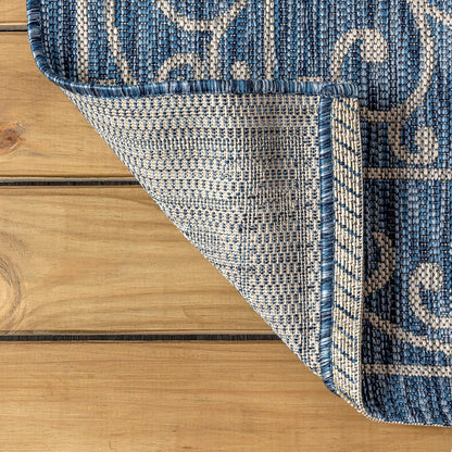 JONATHAN Y SMB106D-5SQ Charleston Vintage Filigree Textured Weave Indoor Outdoor Area Rug Classic Coastal Easy Cleaning Bedroom Kitchen Backyard Patio Non Shedding, 5' Square, Navy/Gray