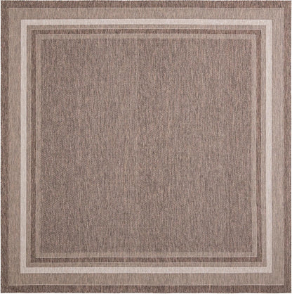 Unique Loom Outdoor Border Collection Area Rug - Soft Border (10' Square Brown/Ivory)