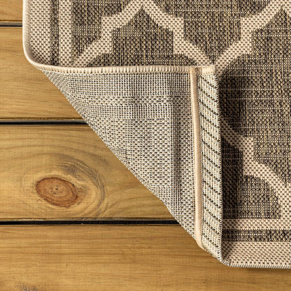 Eyely BMS109A-3R Santa Monica Trebol Moroccan Trellis Textured Weave, Pet Friendly, Non-Shedding, Stain Resistant, Easy-Cleaning, Brown/Beige, 3' Round, Indoor/Outdoor, Area Rug