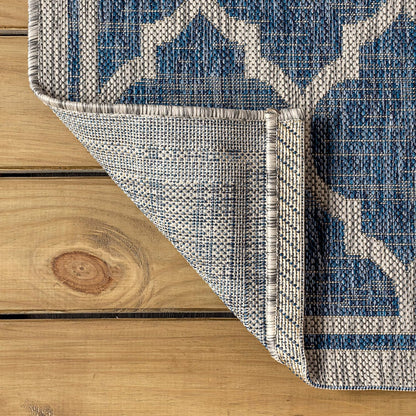 Eyely BMS109D-4SQ Santa Monica Trebol Moroccan Trellis Textured Weave, Pet Friendly, Non-Shedding, Stain Resistant, Easy-Cleaning, Navy/Gray, 4' Square, Indoor/Outdoor, Area Rug