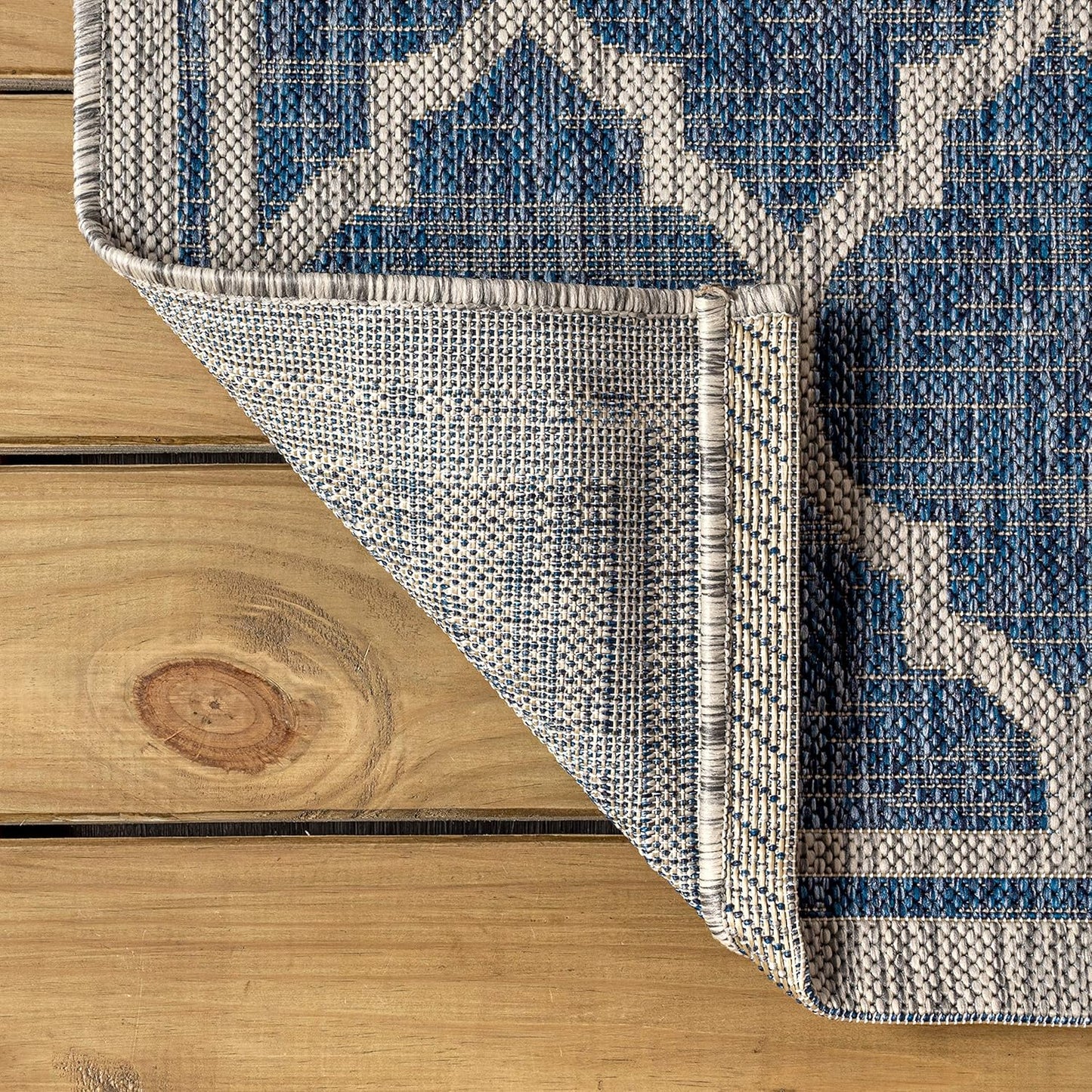Eyely BMS109D-6SQ Santa Monica Trebol Moroccan Trellis Textured Weave, Pet Friendly, Non-Shedding, Stain Resistant, Easy-Cleaning, Navy/Gray, 6' Square, Indoor/Outdoor, Area Rug