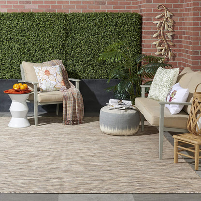 Nourison Positano Indoor/Outdoor Beige 6' x Round Area Rug, Easy Cleaning, Non Shedding, Bed Room, Living Room, Dining Room, Backyard, Deck, Patio (6 Round)
