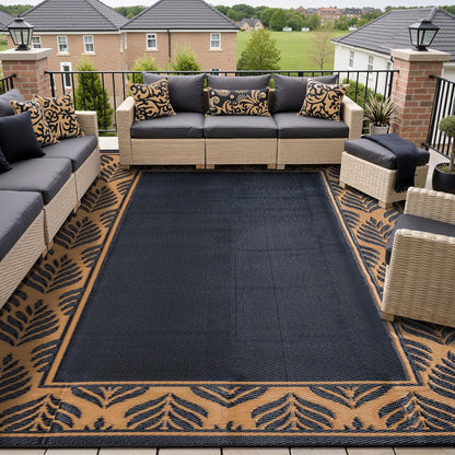 8x10 Patio Waterproof Outdoor Rug Outrside Camping Carpet RV Area Rug Reversible Brown Rugs for Deck Entryance Porch Picnic Balcony Beach
