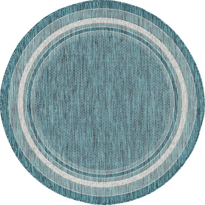 Unique Loom Outdoor Border Collection Area Rug - Soft Border (5' 1" Round, Teal/ Ivory)
