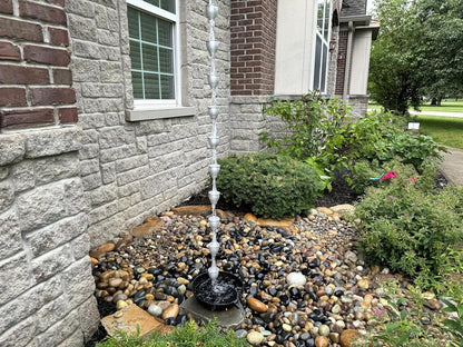 8.5 ft Tinkle Trickle Cups Aluminum, to Replace Roof Gutter Downspout, with Installation Kit, Rainwater Catcher/Water Diverter, JAS3007AL