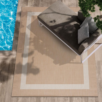 CAMILSON Outdoor Rug 9x12, Large Modern Outside Rugs for Patios Porches Waterproof Durable Washable Non-Shedding, Easy-to-Clean Indoor Outdoor Area Carpet (9 x 12, Bordered - Beige/White)