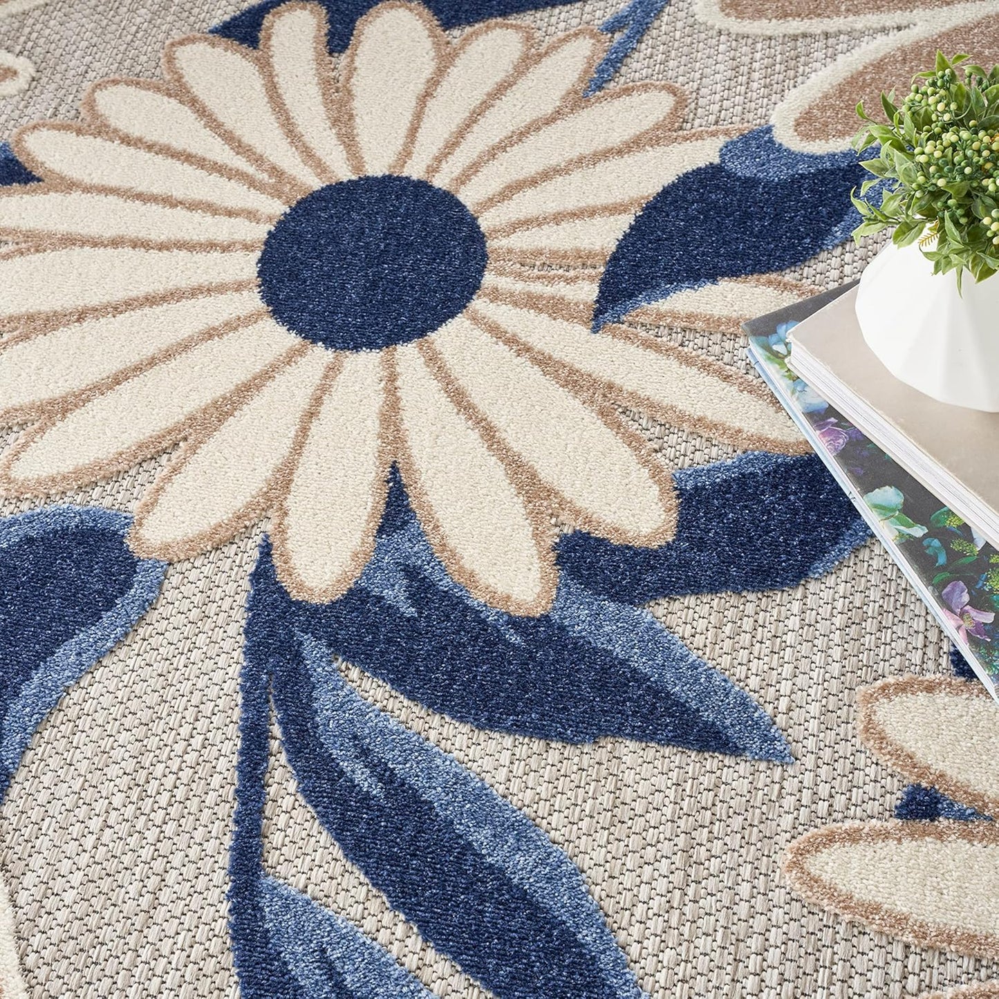 Nourison Aloha 8' x Round Blue Gray Fabric Contemporary Area Rug (8' Round)