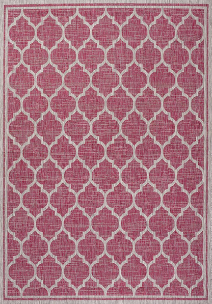 Eyely BMS109H-8 Santa Monica Trebol Moroccan Trellis Textured Weave Indoor/Outdoor Area Rug Coastal;Bohemian, Bedroom, Backyard, Patio, Easy-Cleaning, Non-Shedding, 8 X 10, Fuchsia/Light Gray