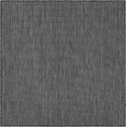 Unique Loom Outdoor Solid Collection Area Rug (5' 3" Square Black/Ivory)