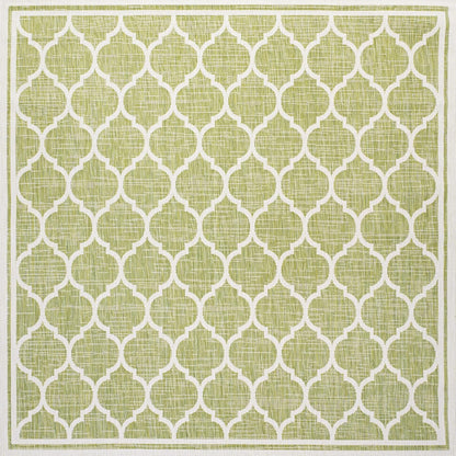 Eyely BMS109G-5SQ Santa Monica Trebol Moroccan Trellis Textured Weave Indoor/Outdoor Area Rug Coastal;Bohemian, Bedroom, Backyard, Patio, Easy-Cleaning, Non-Shedding, 5' Square, Green/Cream