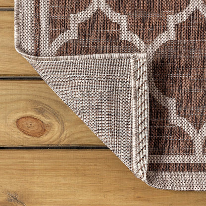 Eyely BMS109B-6R Santa Monica Trebol Moroccan Trellis Textured Weave, Pet Friendly, Non-Shedding, Stain Resistant, Easy-Cleaning, Espresso/Taupe, 6' Round, Indoor/Outdoor, Area Rug
