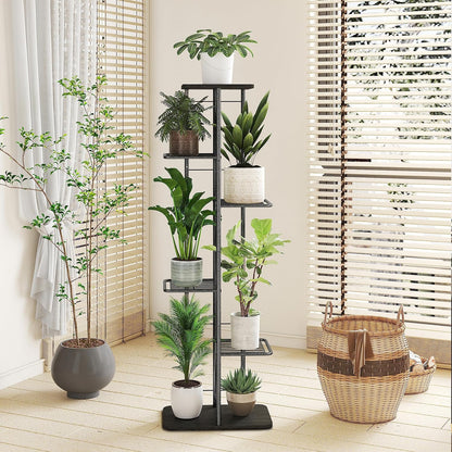 Simple Trending Plant Stand Shelf Indoor Outdoor Waterproof, 6-Tier 7 Potted Heavy Duty Metal Tall Flower Holder for Multiple Corner Display