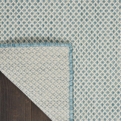 Nourison Courtyard Indoor/Outdoor Ivory Aqua 9' x 12' Area Rug, Geometric, Easy Cleaning, Non Shedding, Bed Room, Living Room, Dining Room, Deck, Patio, Backyard (9x12)